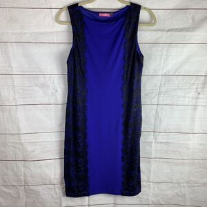 Isaac Mizrahi Dress bodycon 10 Large Medium Lace Blue Black Stretch Colorblock